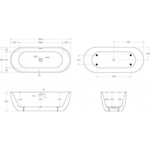 Ванна отдельностоящая BelBagno 190х80 см BB417-1900-800 - фото 5