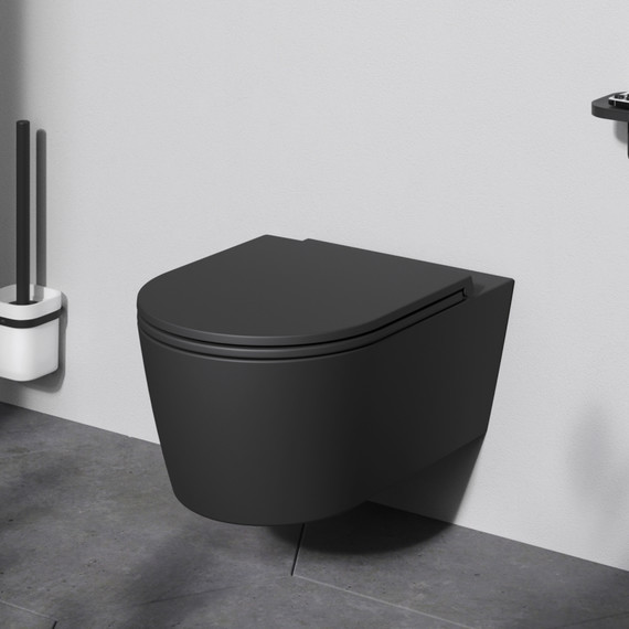 Унитаз подвесной Am.Pm Func FlashClean C8F1701MBSC  с сиденьем микролифт, чёрный матовый, Цвет производителя: чёрный матовый - фото, картинка 2 Унитаз подвесной Am.Pm Func FlashClean C8F1701MBSC  с сиденьем микролифт, чёрный матовый, Цвет производителя: чёрный матовый - фото 2