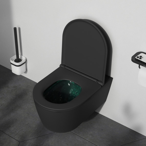 Унитаз подвесной Am.Pm Func FlashClean C8F1701MBSC  с сиденьем микролифт, чёрный матовый, Цвет производителя: чёрный матовый - фото, картинка 3 Унитаз подвесной Am.Pm Func FlashClean C8F1701MBSC  с сиденьем микролифт, чёрный матовый, Цвет производителя: чёрный матовый - фото 3