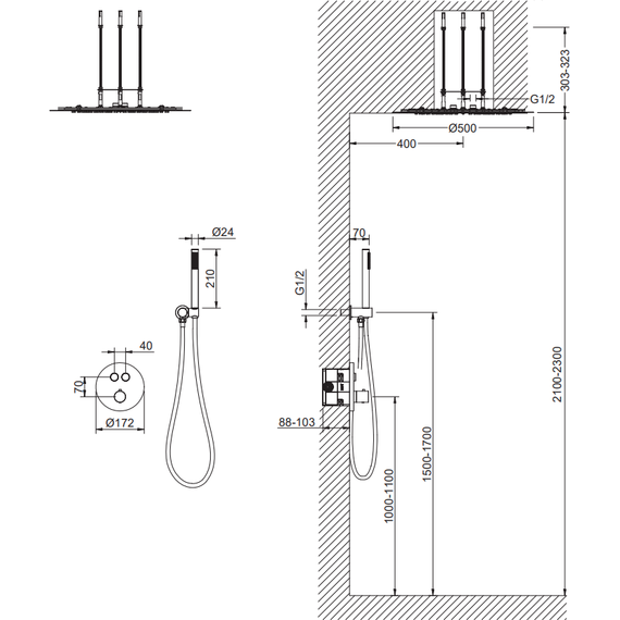 Душевая система для душа с термостатом Timo Saona SX-2370/18SM, чёрное золото (верхний душ 500 мм) - фото 7