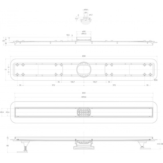 Трап Belbagno Luce 60 см BB-LD-LUCE-90-BIANCO, белый матовый (под плитку), Цвет производителя: белый матовый, Размер трапа: 850 - фото 3