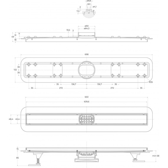 Трап Belbagno Luce 70 см BB-LD-LUCE-70-CR, хром (под плитку), Цвет производителя: хром, Размер трапа: 650 - фото 3
