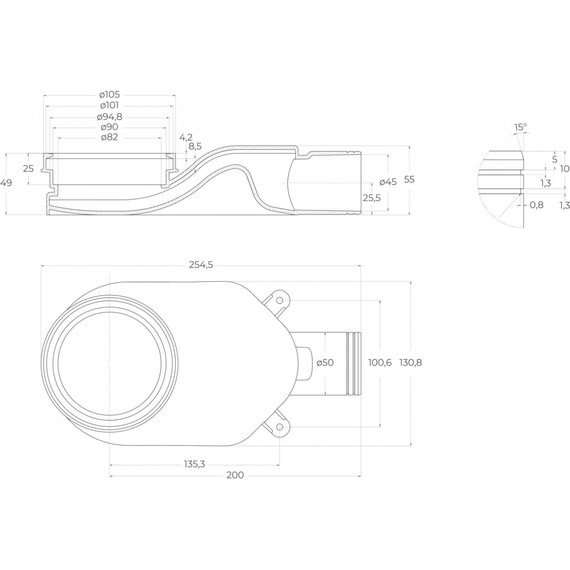 Трап Belbagno Luce 60 см BB-LD-LUCE-60-NERO, черный матовый (под плитку), Цвет производителя: чёрный матовый, Размер трапа: 550 - фото 4