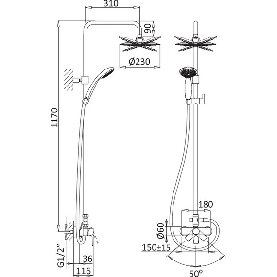 Душевая стойка Cezares NAUTIC-CD-BIO, белый матовый, Цвет производителя: белый матовый - фото 2