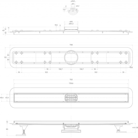 Трап Belbagno Luce 80 см BB-LD-LUCE-80-BIANCO, белый матовый (под плитку), Цвет производителя: белый матовый, Размер трапа: 750 - фото 3