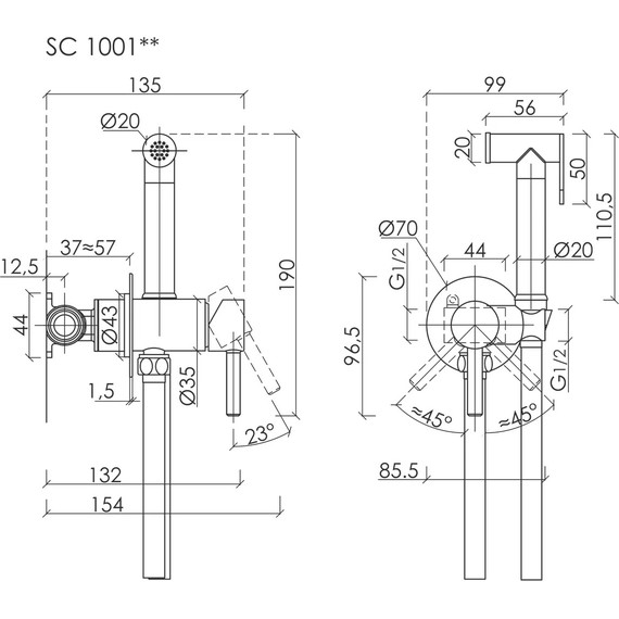 Набор для гигиенического душа Sancos Start SC1001MB, чёрный матовый (скрытая часть) - фото 8