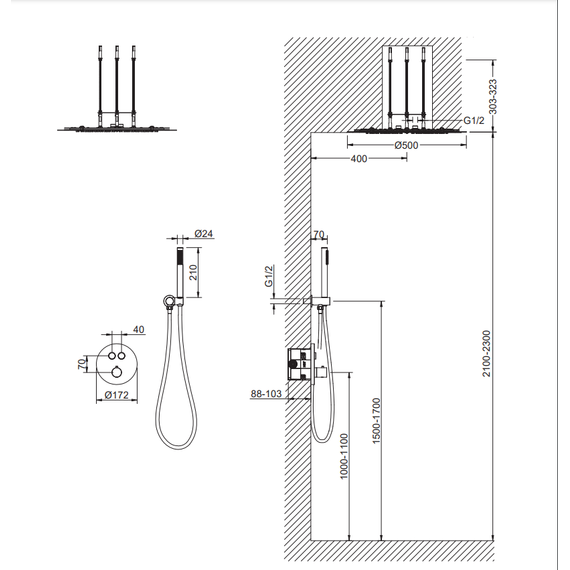 Душевая система для душа с термостатом Timo Saona SX-2370/03SM, черный (верхний душ 500 мм) - фото 7