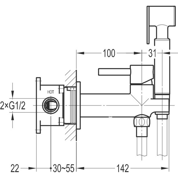 Набор для гигиенического душа Cezares ECO-DIF-BORO (со скрытой частью) брашированное золото - фото 2