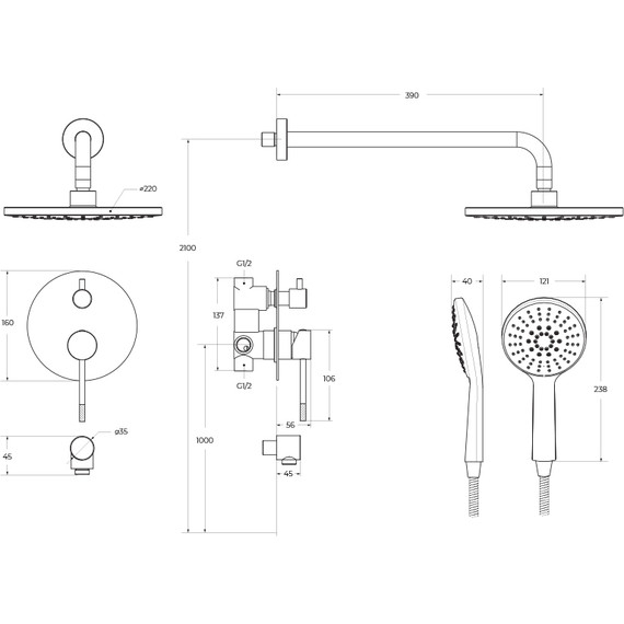 Душевая система для душа Cezares RELAX-DSET-NOP, чёрный матовый, Цвет производителя: чёрный матовый - фото 7