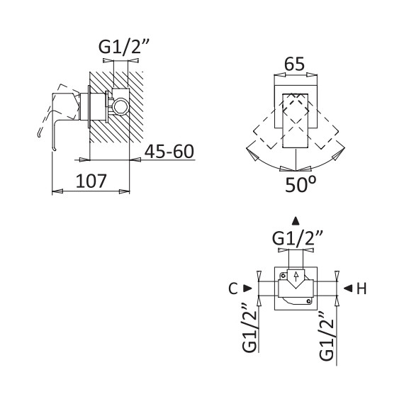 Смеситель для душа Cezares PORTA-DIM-NOP (со скрытой частью) чёрный матовый, Цвет производителя: чёрный матовый - фото 2