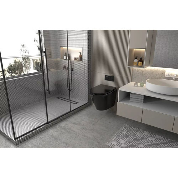 Инсталляция с подвесным унитазом комплект: TECEbase 2.0 9400414 с подвесным безободковым унитазом Abber Bequem AC1102MB сиденье микролифт, крепление, кнопка смыва чёрная матовая - фото 4