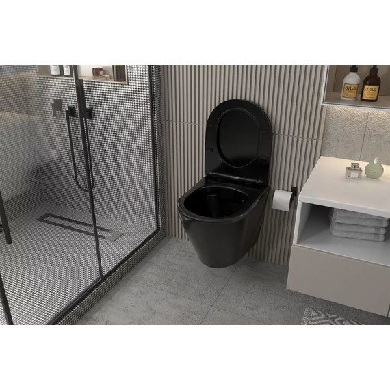 Инсталляция с подвесным унитазом комплект: TECEbase 2.0 9400414 с подвесным безободковым унитазом Abber Bequem AC1102MB сиденье микролифт, крепление, кнопка смыва чёрная матовая - фото 6