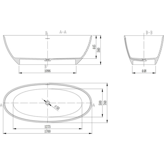 Ванна отдельностоящая Solid Surface Vincea 170x76 см VBT-4S01MW, белый матовый - фото 4