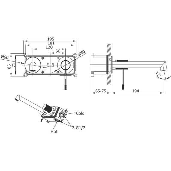 Смеситель для раковины настенный Vincea Desire VBFW-1D1BG, брашированное золото (со скрытой частью) - фото, картинка 4 Смеситель для раковины настенный Vincea Desire VBFW-1D1BG, брашированное золото (со скрытой частью) - фото 4