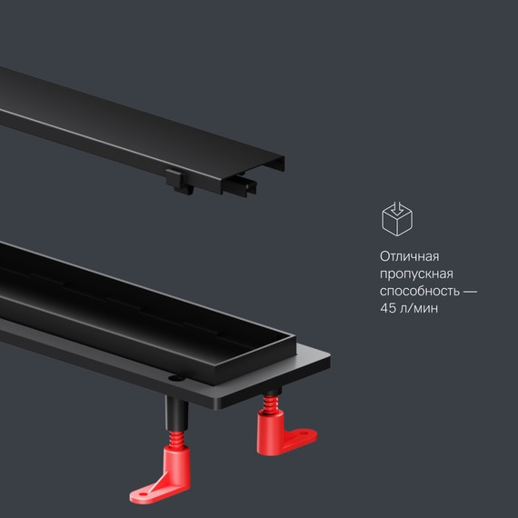 Душевой трап (лоток) 90 AM.PM PrimeFlow W02SC-U11-090-04BM комбинированный затвор с черной матовой решеткой под плитку, Цвет производителя: чёрный, Размер трапа: 900 - фото 9