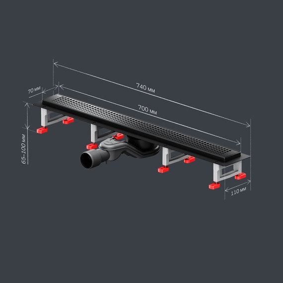 Душевой трап (лоток) 70 AM.PM MasterFlow W01SC-P11-070-01BM комбинированный затвор с черной матовой решеткой - фото 10