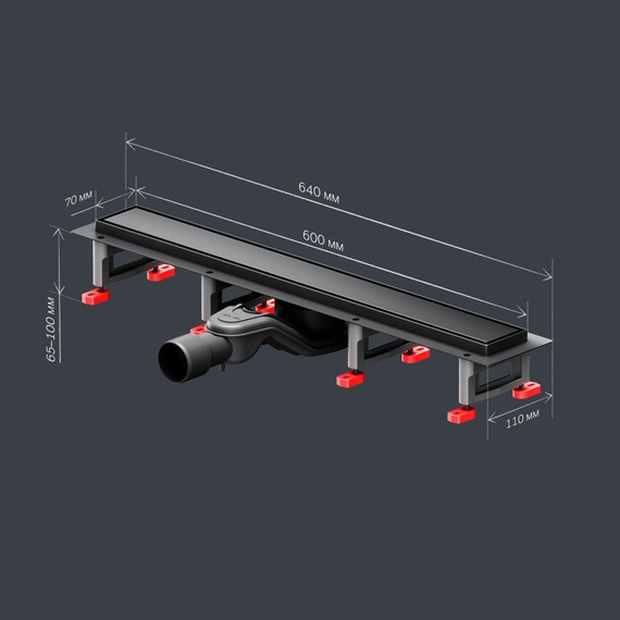 Душевой трап (лоток) 60 AM.PM MasterFlow W01SC-U11-060-04BM комбинированный затвор с черной матовой решеткой под плитку - фото 10