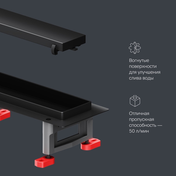 Душевой трап (лоток) 70 AM.PM MasterFlow W01SC-U11-070-04BM комбинированный затвор с черной матовой решеткой под плитку, Цвет производителя: чёрный, Размер трапа: 700 - фото 9