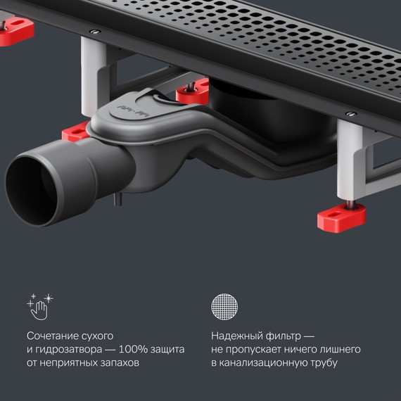 Душевой трап (лоток) 60 AM.PM MasterFlow W01SC-P11-060-01BM комбинированный затвор с черной матовой решеткой, Цвет производителя: чёрный, Размер трапа: 600 - фото 8