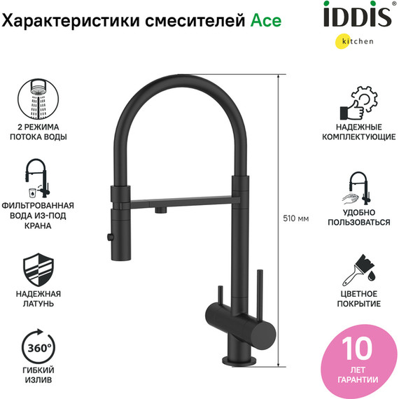 Смеситель для кухни Iddis Ace ACEBLFFi05, черный матовый - фото 2