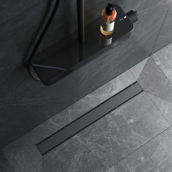 Душевой трап (лоток) 70 AM.PM PrimeFlow W02SC-U11-070-04BM комбинированный затвор с черной матовой решеткой под плитку - фото 4