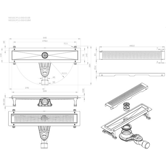 Душевой трап (лоток) 50 AM.PM MasterFlow W01SC-P11-050-01BM комбинированный затвор с черной матовой решеткой - фото 12