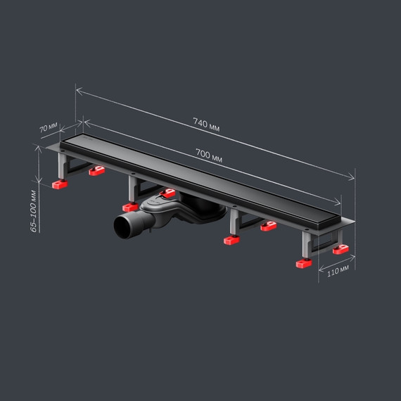 Душевой трап (лоток) 70 AM.PM MasterFlow W01SC-U11-070-04BM комбинированный затвор с черной матовой решеткой под плитку, Цвет производителя: чёрный, Размер трапа: 700 - фото 10