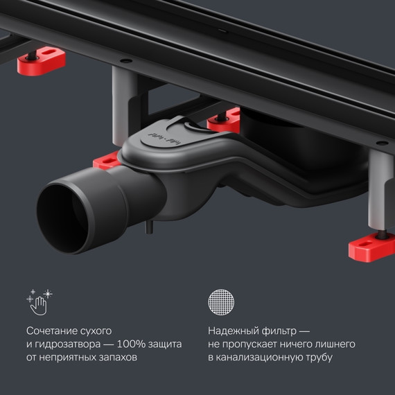 Душевой трап (лоток) 60 AM.PM MasterFlow W01SC-U11-060-04BM комбинированный затвор с черной матовой решеткой под плитку - фото 8