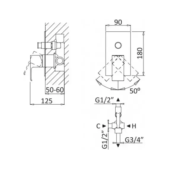 Смеситель для ванны Cezares PORTA-VDIM-SR (со скрытой частью) sunrise, Цвет производителя: Sunrise - фото 2