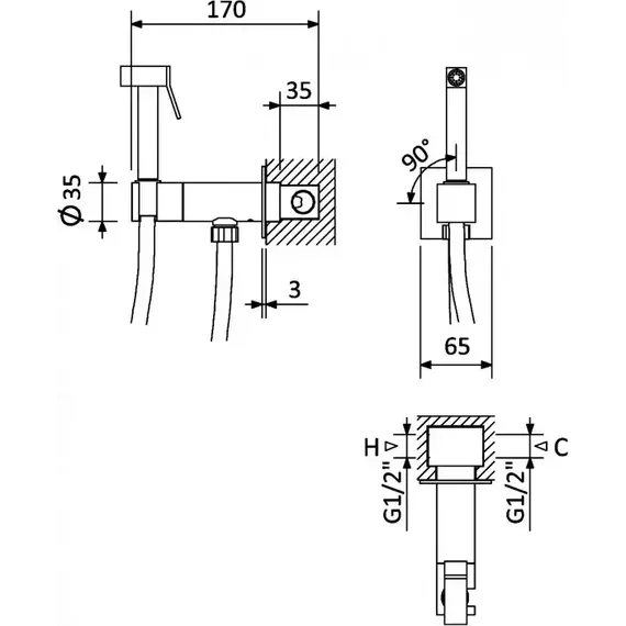 Набор для гигиенического душа Cezares PORTA-DIF-SR (со скрытой частью) sunrise - фото 2