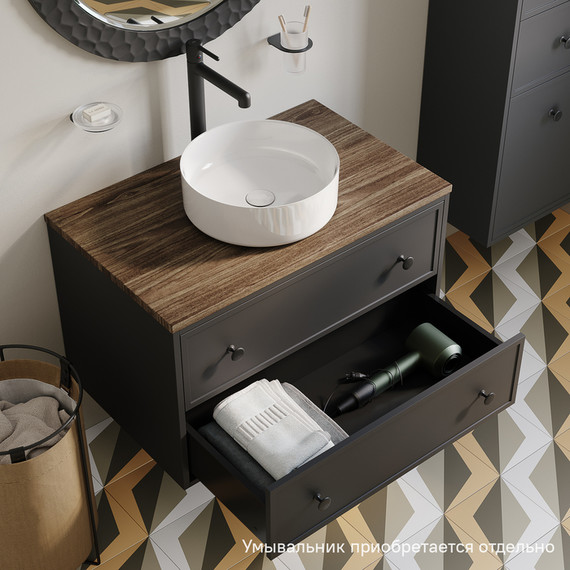 Тумба подвесная со столешницей Iddis Torr 80 см TOR80DMi95K, тёмно-серый - фото 5