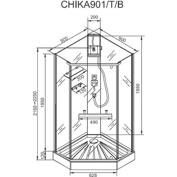 Душевая кабина CeruttiSpa 90х90 см CHIKA901B, чёрный/прозрачное - фото 21