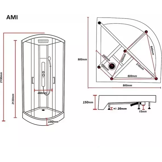 Душевая кабина Parly 90х90 см AMI, чёрный/прозрачное - фото 5