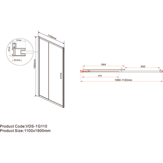 Душевая дверь Vincea Garda 110 см VDS-1G110CLGM, вороненая сталь/прозрачное - фото 5