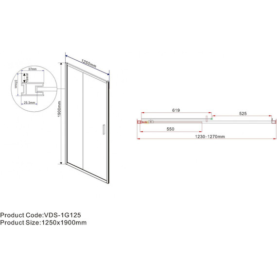 Душевая дверь Vincea Garda 125 см VDS-1G125CLGM, вороненая сталь/прозрачное - фото 4