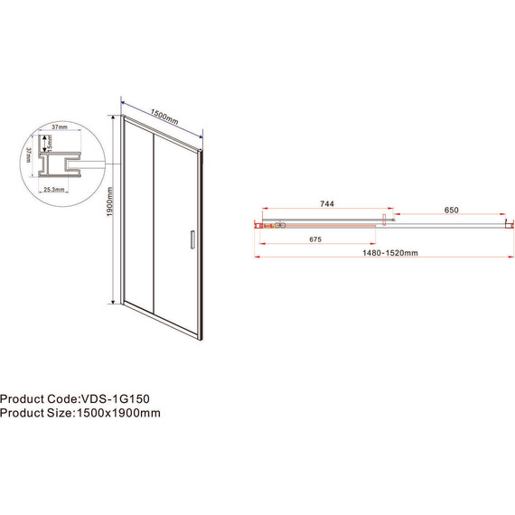 Душевая дверь Vincea Garda 150 см VDS-1G150CLB, чёрный/прозрачное - фото 4