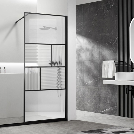 Душевая перегородка Vincea Walk in HC Art 100 см VSW-1HC100CFB (стекло 8 мм) с кронштейном в комплекте, чёрный матовый/прозрачное/матовое - фото 