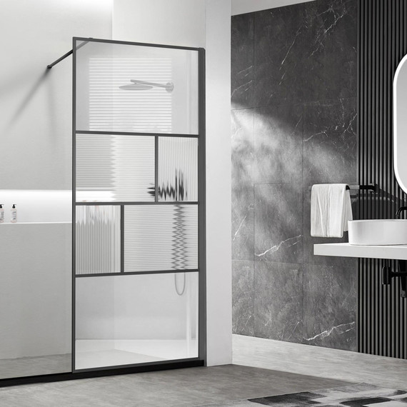 Душевая перегородка Vincea Walk in HC Art 90 см VSW-1HC900CFGM (стекло 8 мм) с кронштейном в комплекте, вороненая сталь/прозрачное/матовое - фото 