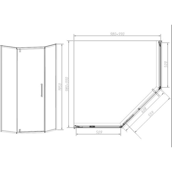 Душевое ограждение Vincea Slim-N 100x100 см VSP-4SN100CLGM, вороненая сталь/прозрачное - фото 4