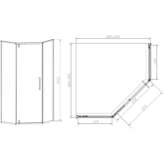 Душевое ограждение Vincea Slim-N 90x90 см VSP-4SN900CLB, чёрный/прозрачное - фото 4