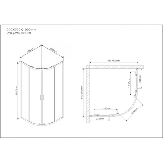 Душевое ограждение Vincea Scala 90x90 см VSQ-2SC900CL, хром/прозрачное - фото 10