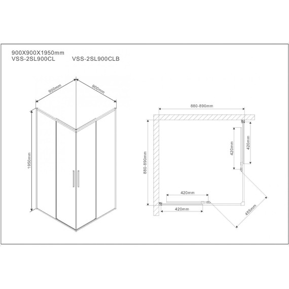 Душевое ограждение Vincea Slim 90x90 см VSS-2SL900CLB, чёрный/прозрачное - фото 5