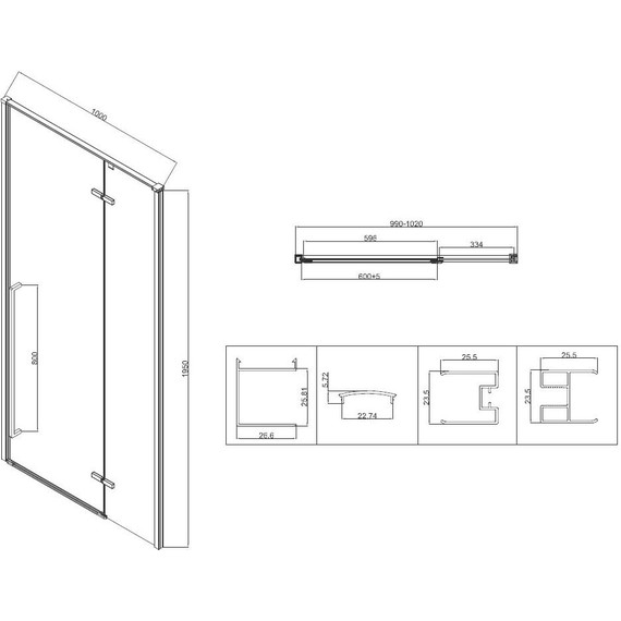 Душевое ограждение Vincea Slim-N 100x90 см VSR-5SN9010CLGM, вороненая сталь/прозрачное - фото 2