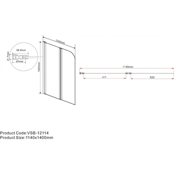 Шторка для ванны Vincea VSB 114 см VSB-12114CLGM, чёрный/прозрачное - фото 3