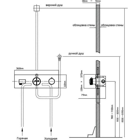 Душевая система для душа с термостатом Vincea VSFW-422TI1GM, вороненая сталь - фото 9