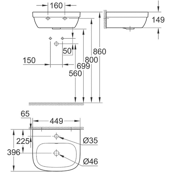 Раковина Подвесная Grohe Euro Ceramic 45 см 39324000 - фото, картинка 2 Раковина Подвесная Grohe Euro Ceramic 45 см 39324000 - фото 2