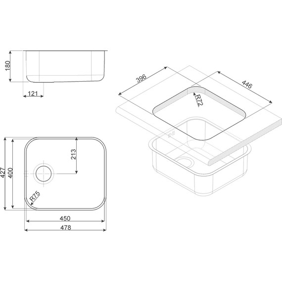 Кухонная мойка Smeg UM45 42, 0,7 мм нержавеющая сталь - фото 3