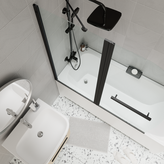 Шторка для ванны Parly 120 см F03B, чёрный/прозрачное - фото 2