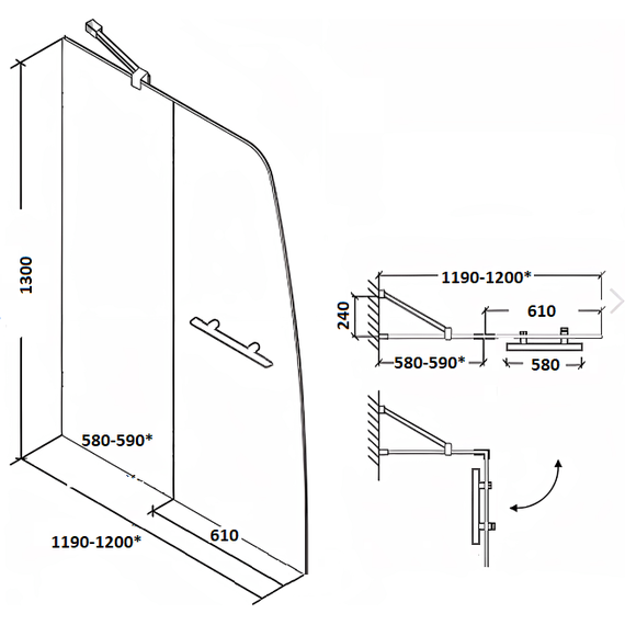 Шторка для ванны Parly 120 см F03B, чёрный/прозрачное - фото 5