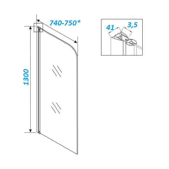 Шторка для ванны Parly 75 см F04B, чёрный/прозрачное - фото 6